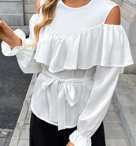 Ruffled Cold Shoulder Blouse