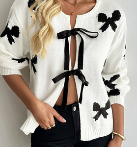 Bow Tie Open Front Cardigan