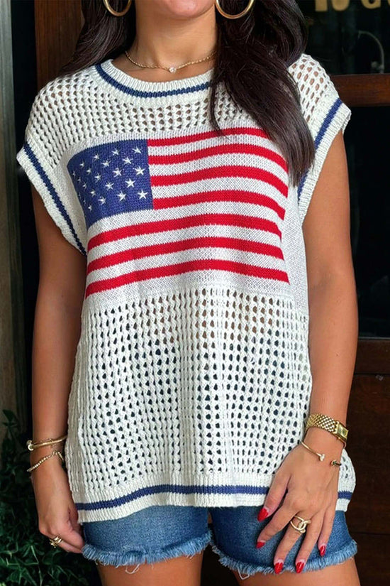 USA Flag Knitted  Sleeve Top