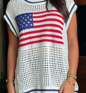 USA Flag Knitted  Sleeve Top