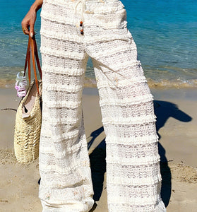 Textured Wide-Leg Casual Pants