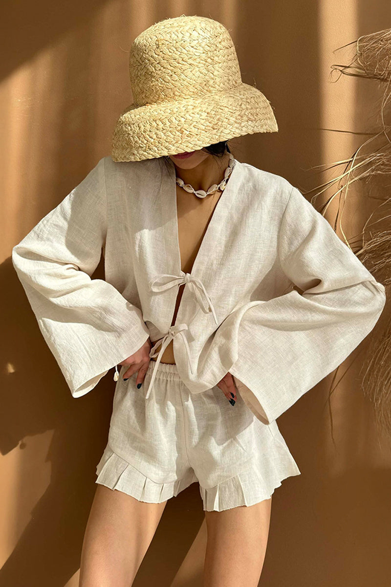 Elegant Tie Front Shorts Set