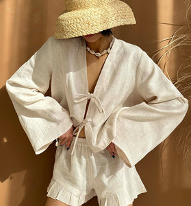 Elegant Tie Front Shorts Set