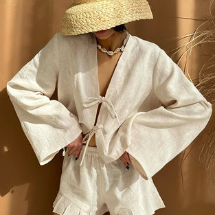 Elegant Tie Front Shorts Set