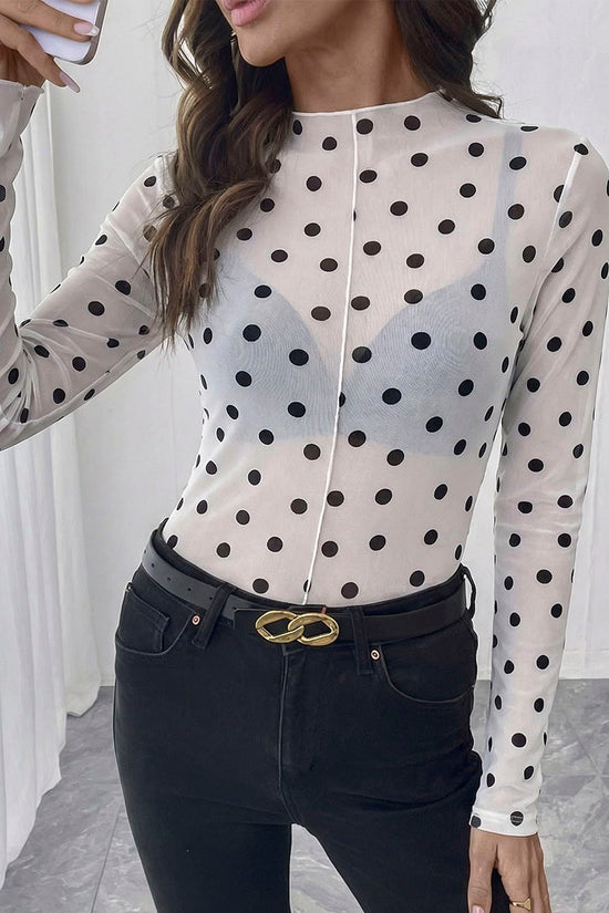 Polka Dot Sheer Long Sleeve Top