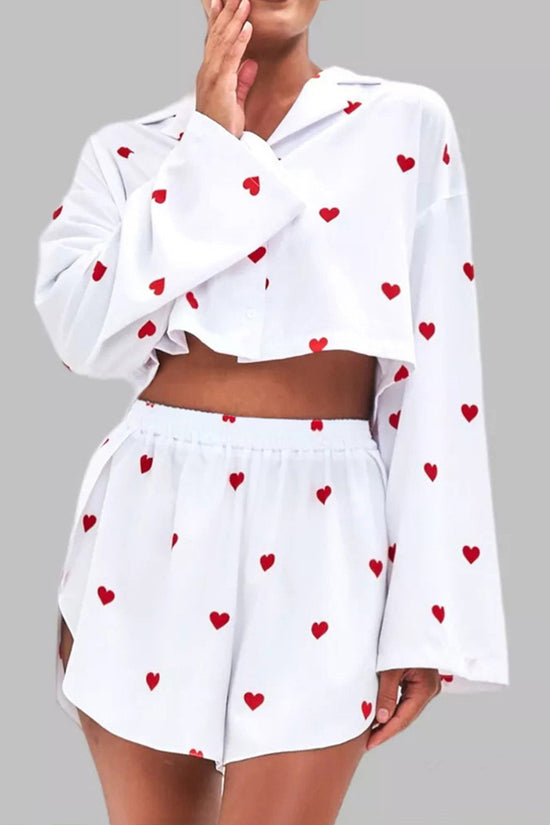 Heart Pattern Crop Pajama Set