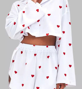 Heart Pattern Crop Pajama Set