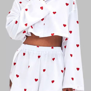 Heart Pattern Crop Pajama Set