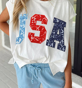 USA Color Block Letter Dolman Tee
