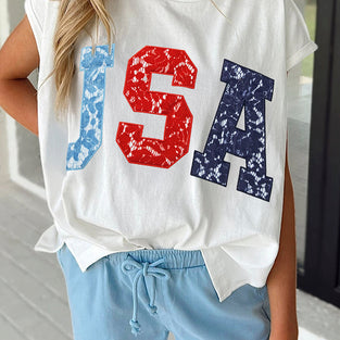 USA Color Block Letter Dolman Tee