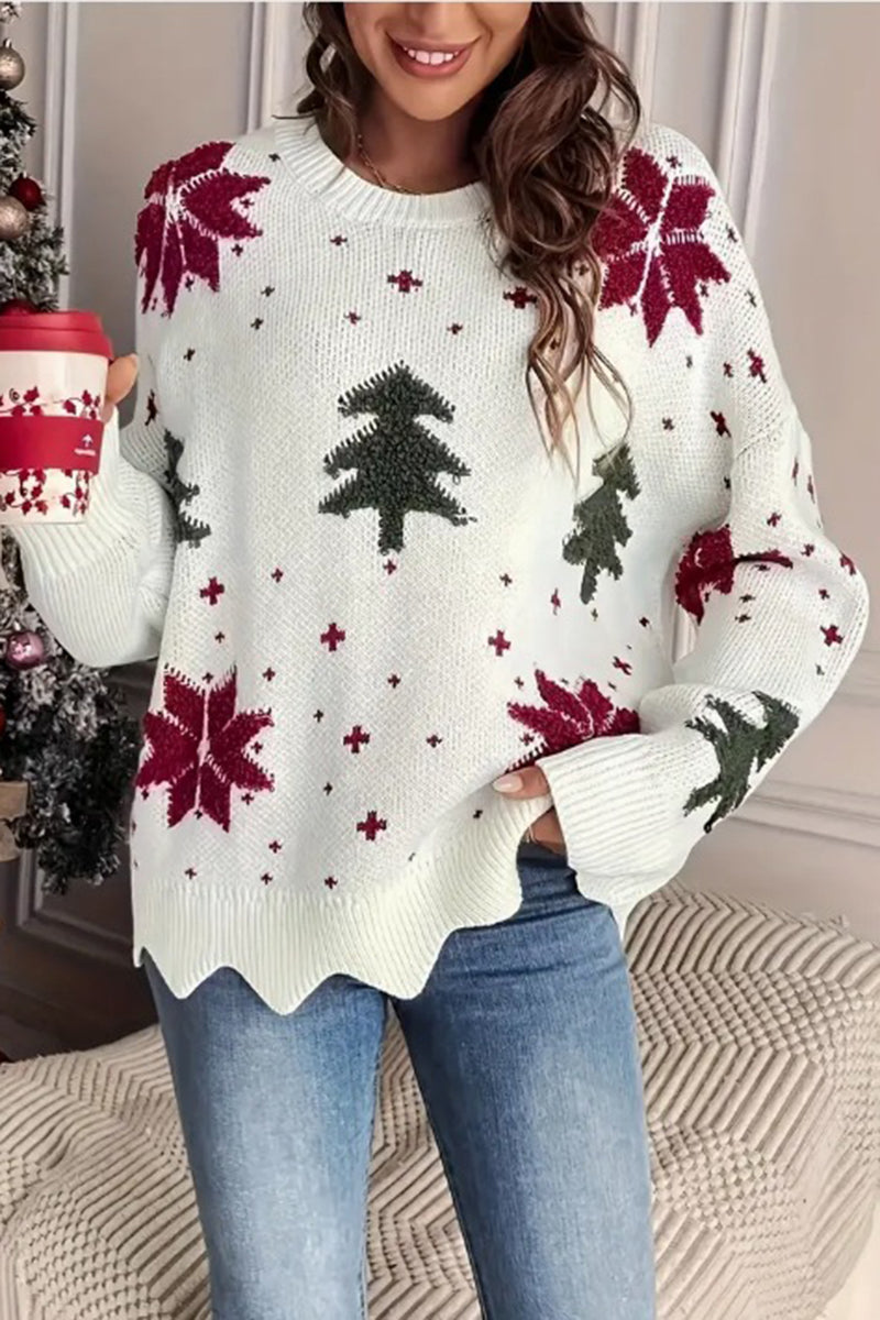 Festive Tree and Star Pattern Sweater