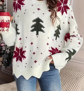 Festive Tree and Star Pattern Sweater