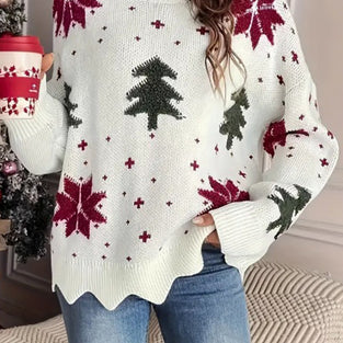 Festive Tree and Star Pattern Sweater