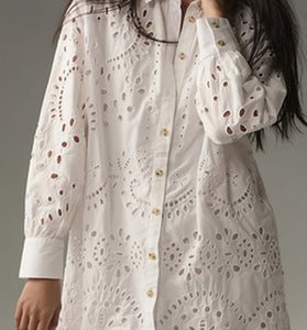 Eyelet Cutout Long Sleeve Shirt