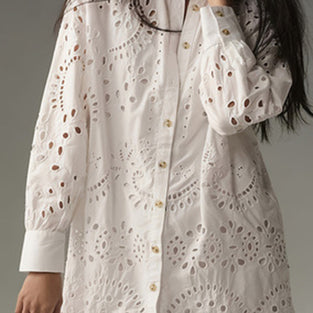Eyelet Cutout Long Sleeve Shirt