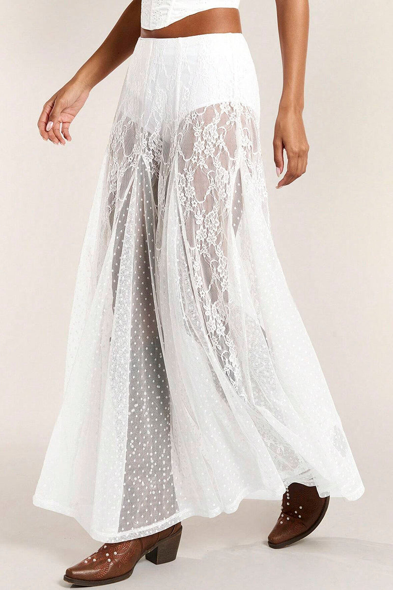 Sheer Lace Midi Skirt