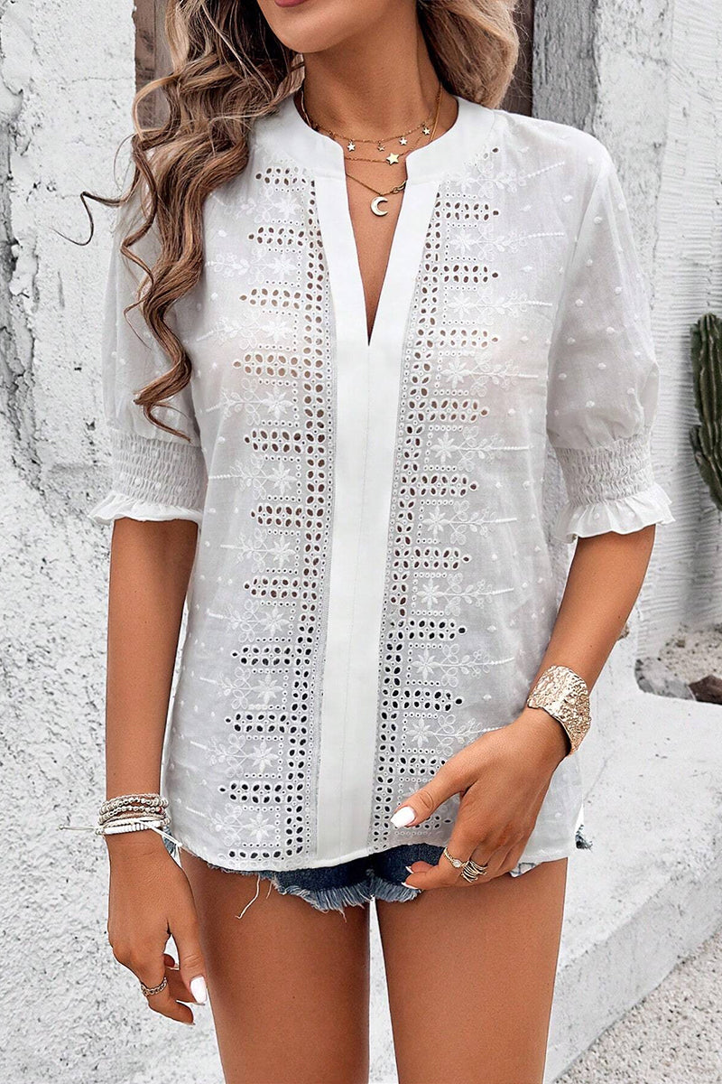 Elegant Eyelet V-Neck Blouse