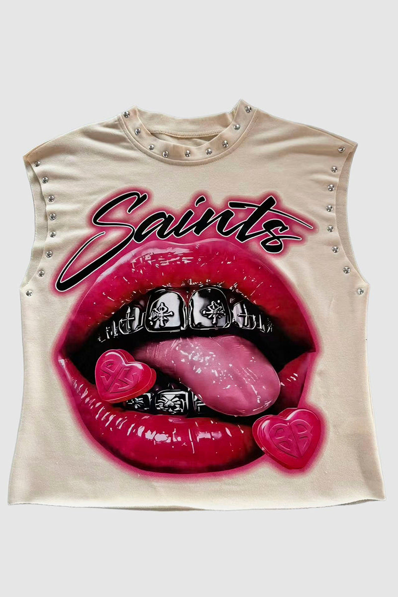 Edgy Graphic Studded Tank Top