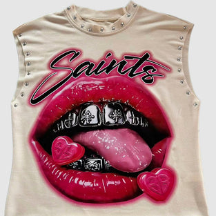 Edgy Graphic Studded Tank Top