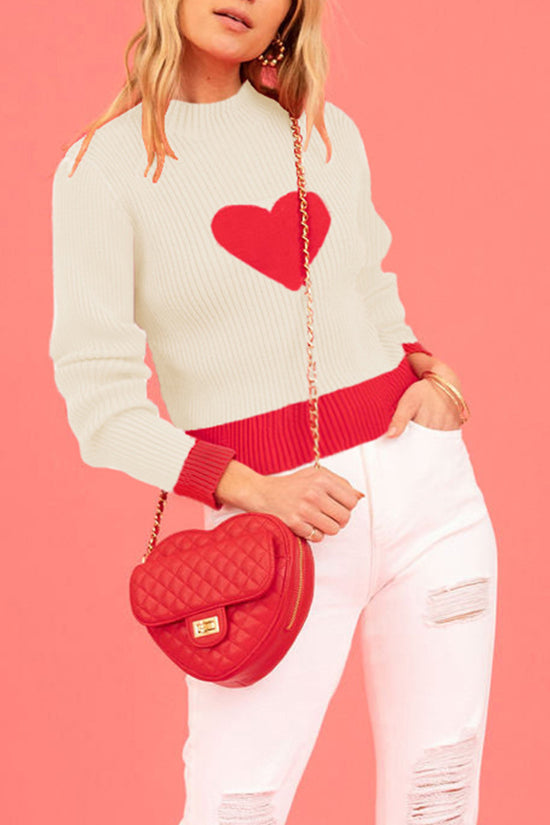 Heart Detail Ribbed Sweater