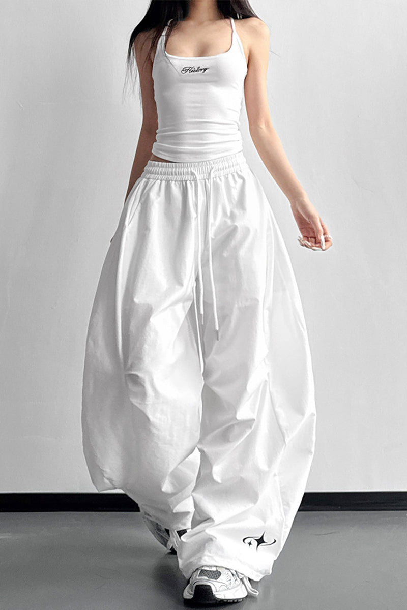 Relaxed Fit Wide Leg Casual Pants