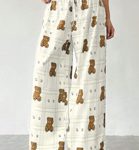 Teddy Bear Print Casual Pants