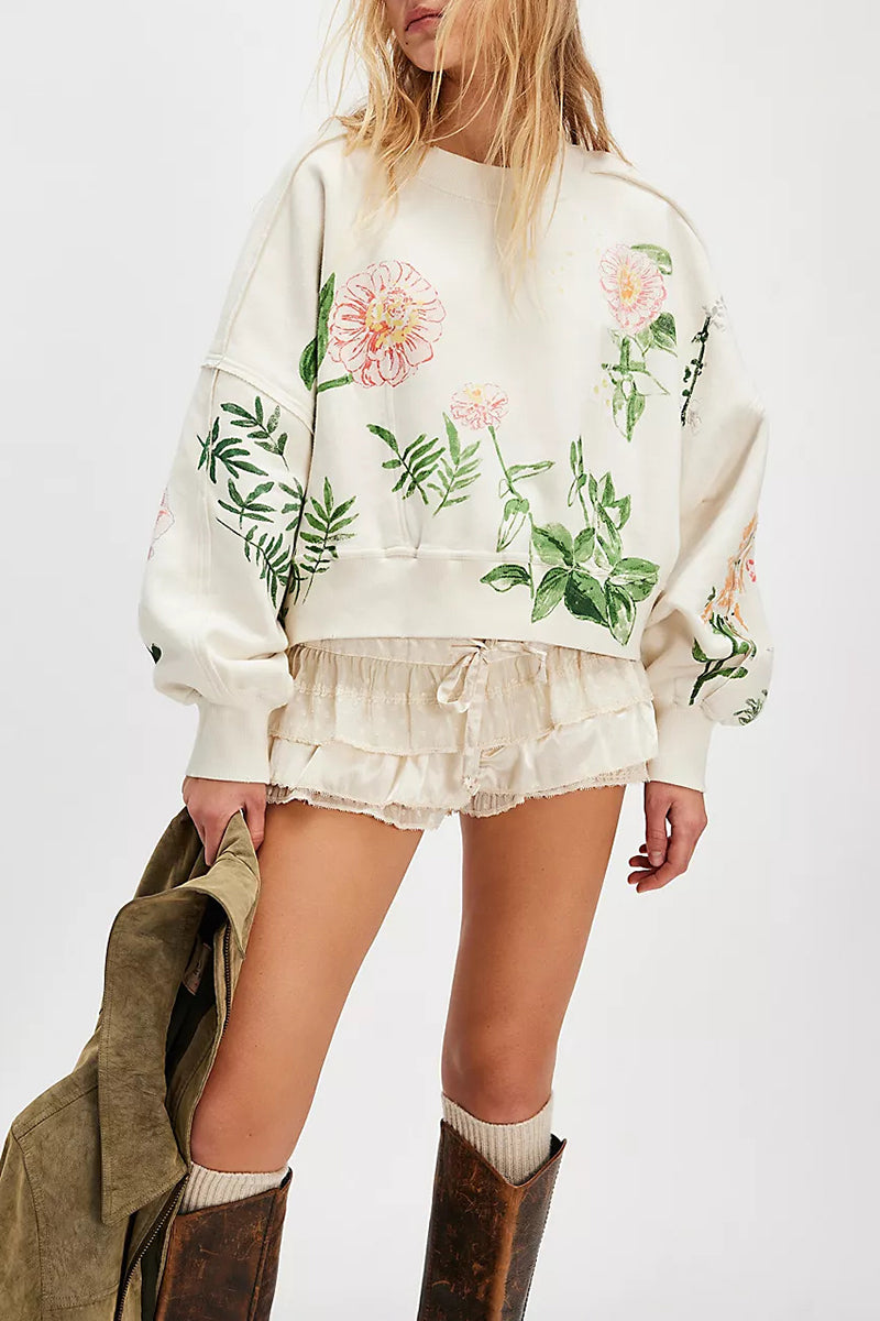 Floral Patterned Oversized Sweatshirt