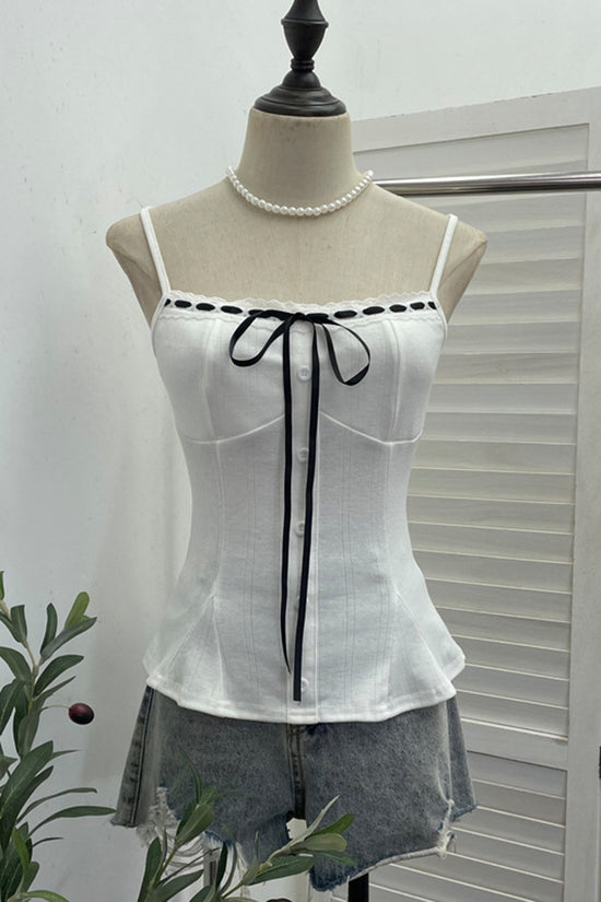 Ribbon Detail Button-Up Camisole