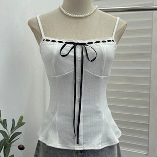Ribbon Detail Button-Up Camisole