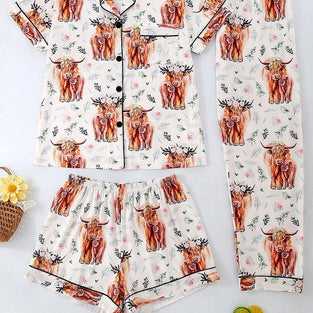 Patterned Pajama Set with Animal Print