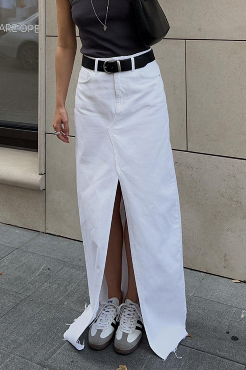 High-Waist Front Slit Midi Skirt
