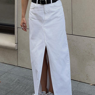 High-Waist Front Slit Midi Skirt