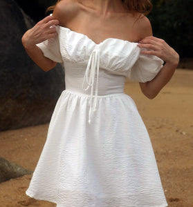 Off-Shoulder Puff Sleeve Casual Dress