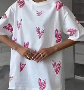 Heart Print Oversized T-Shirt