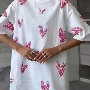 Heart Print Oversized T-Shirt