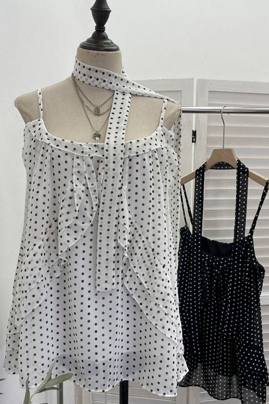 Polka Dot Layered Tank with Scarf Accent