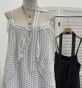 Polka Dot Layered Tank with Scarf Accent