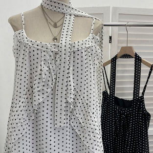 Polka Dot Layered Tank with Scarf Accent