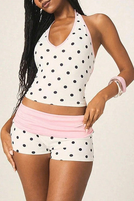 Polka Dot Sleeveless Shorts Set