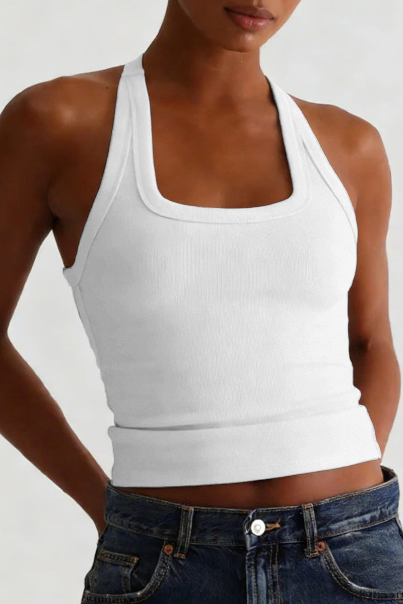 Halter Neck Ribbed Tank Top