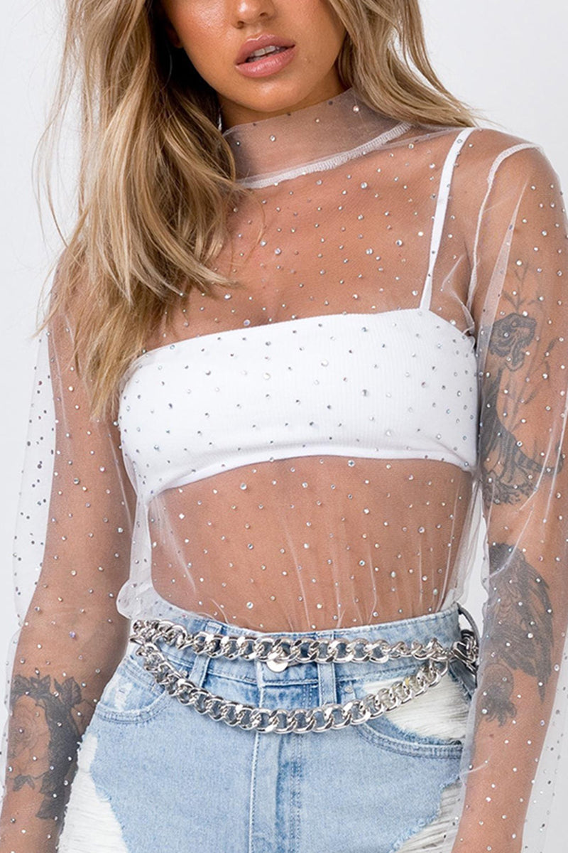 Sheer Mesh Embellished T-Shirt