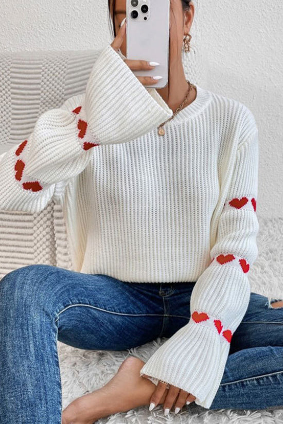 Heart Accents Bell Sleeve Sweater