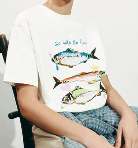 Graphic Fish Print Oversized T-Shirt