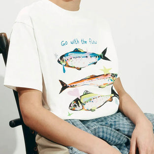 Graphic Fish Print Oversized T-Shirt