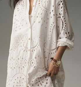 Eyelet Detail Long Sleeve Shirt
