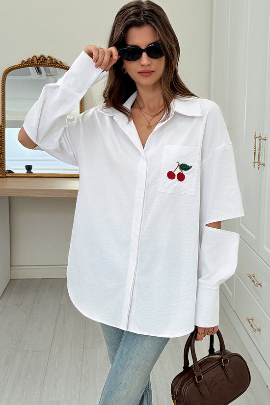 Cherry Pattern Open Sleeve Blouse
