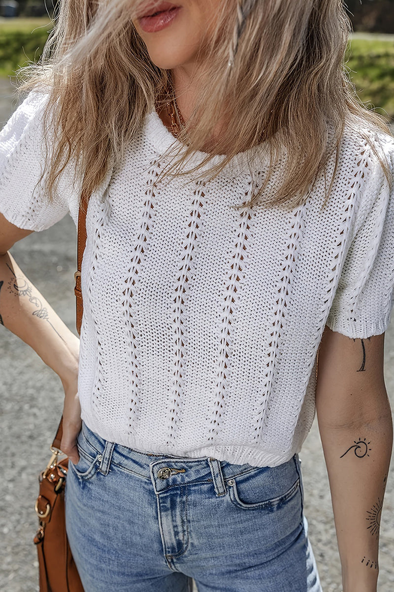 Trendy Crochet Knit Short Sleeve Top