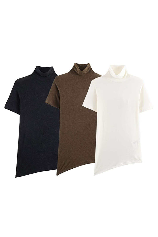 Elegant Mock Neck Asymmetrical T-Shirt