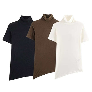 Elegant Mock Neck Asymmetrical T-Shirt