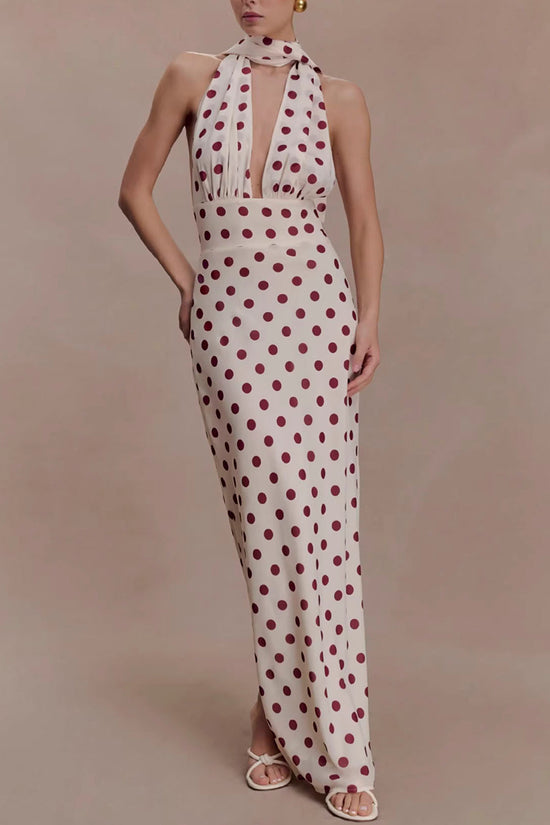Halter Neck Polka Dot Maxi Dress